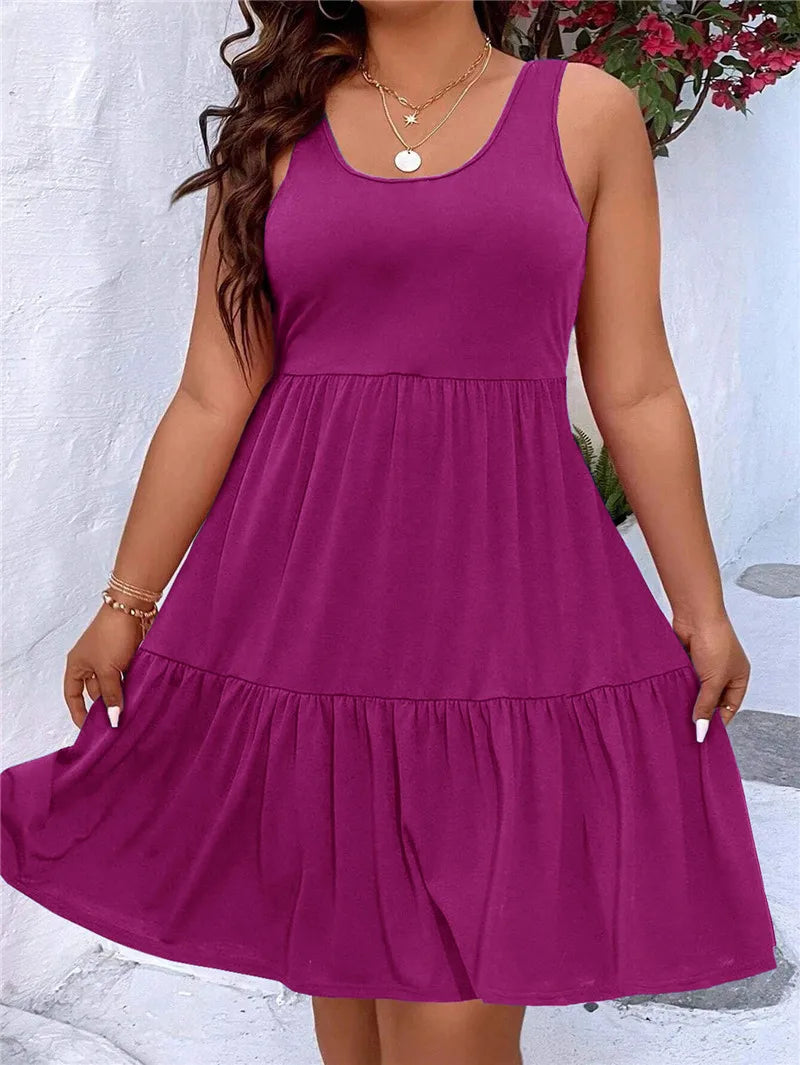 Oversized O-Neck Sleeveless Loose Beach Dress Women Boho Solid Color Plus Size Summer Elegant Sundress Casual Office Vestidos