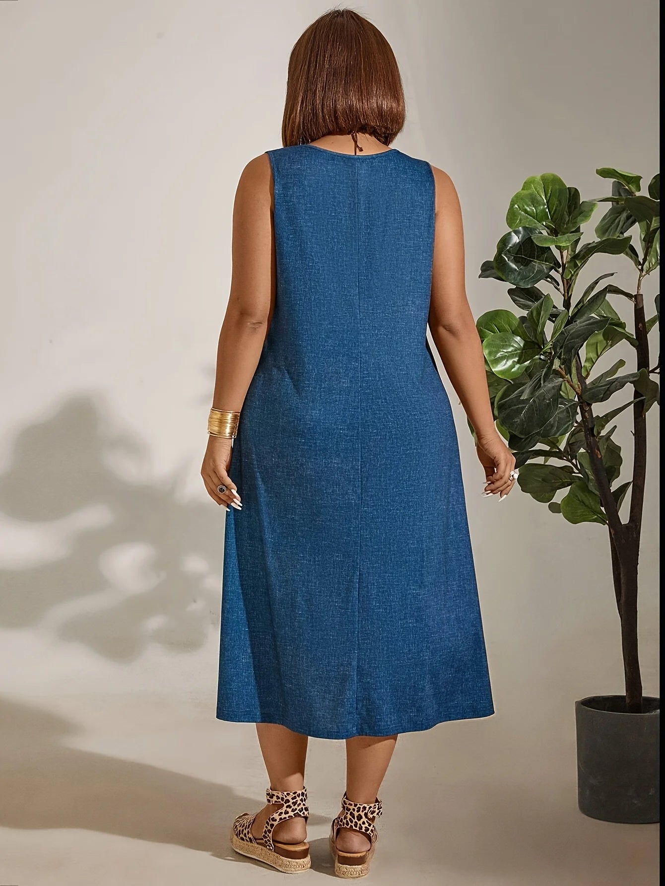 2025 New Fashionable Plus Size Pocket Dress, Elegant Crew Neck,