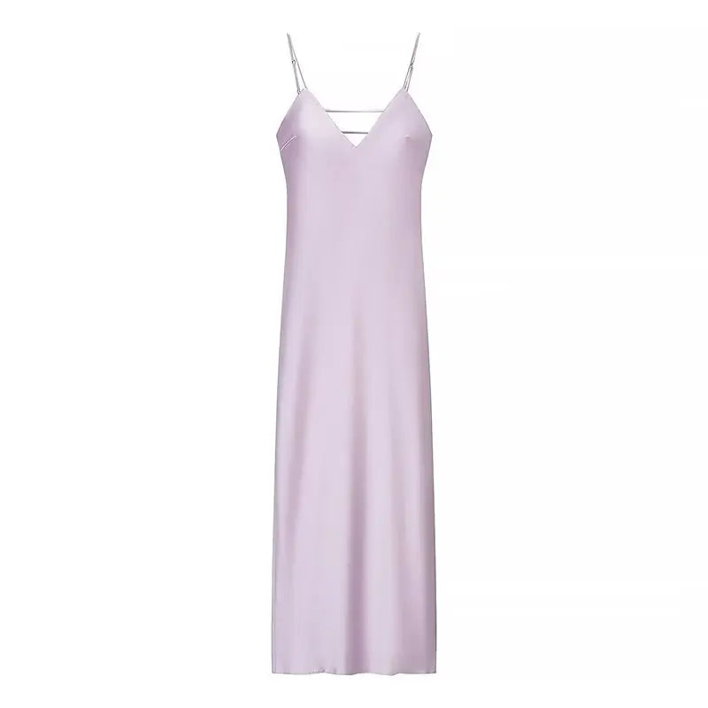 Elegant Solid Satin Pleated Maxi Vestido Women Chic Sleeveless 2025