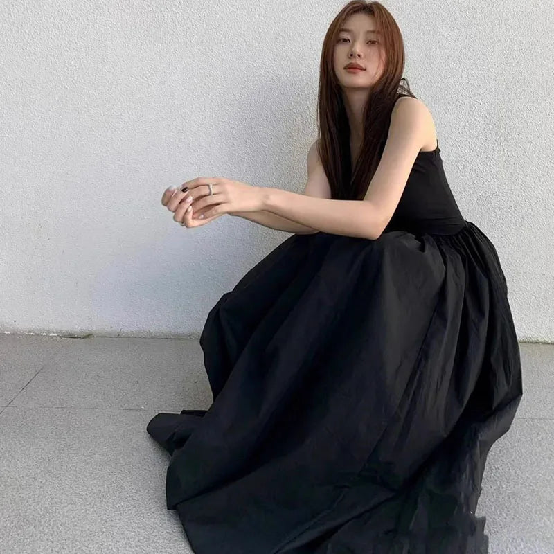 Black Strapless Long Dress Women Fashion Slim Sleeveless O-Neck High Waist Dresses Female 2025 Spring Summer new  Party Vestidos
