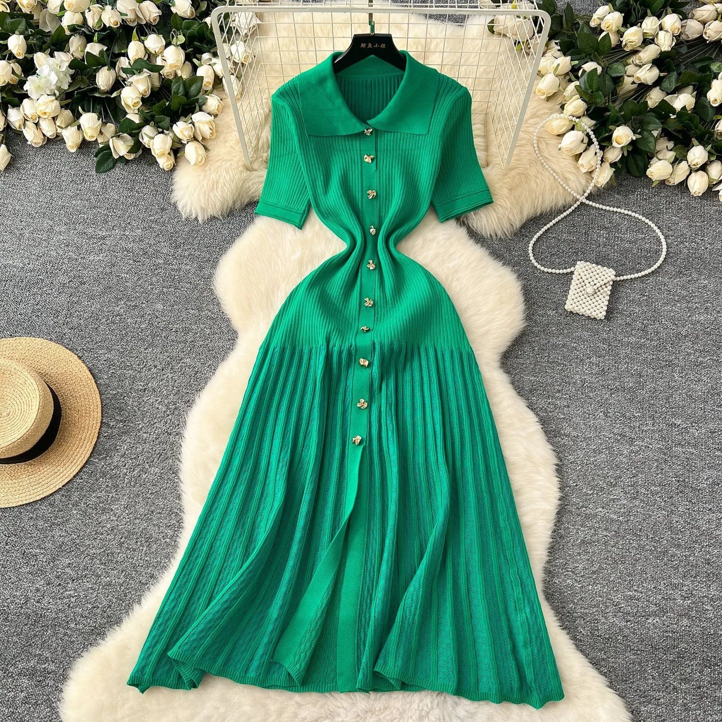Chic Fashion Elegant Patchwork Knitted Maxi Dress 2025