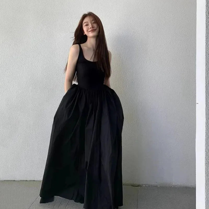 Black Strapless Long Dress Women Fashion Slim Sleeveless O-Neck High Waist Dresses Female 2025 Spring Summer new  Party Vestidos