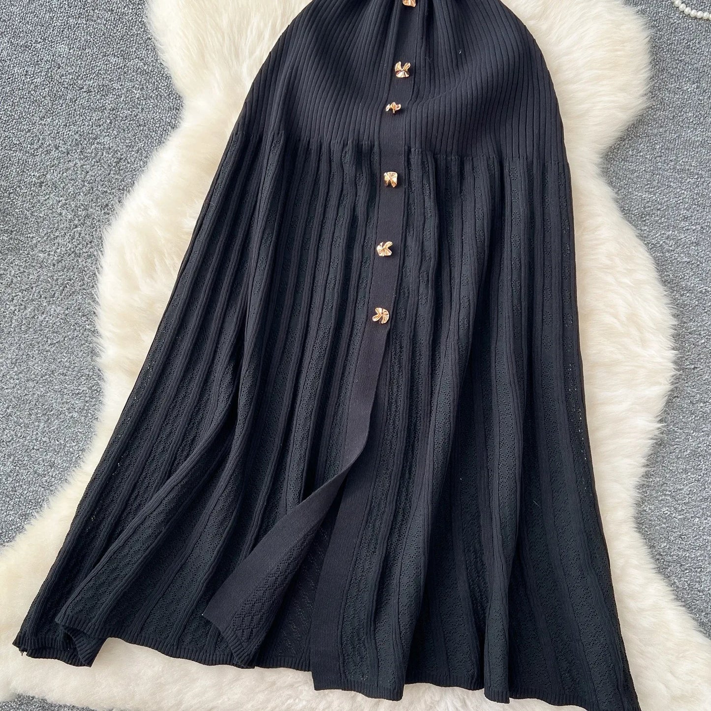 Chic Fashion Elegant Patchwork Knitted Maxi Dress 2025