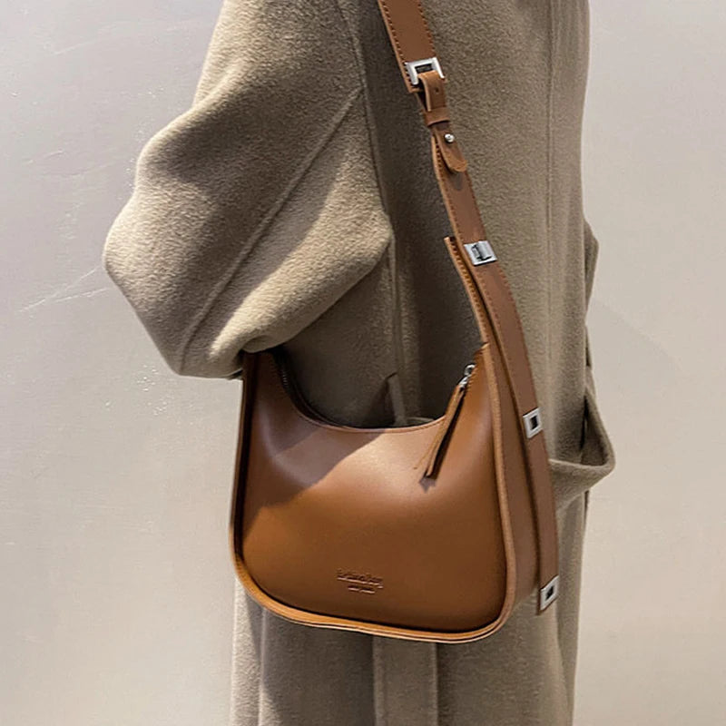tret, Vintage Half-moon Shoulder Bag For Women Soft Leather ,