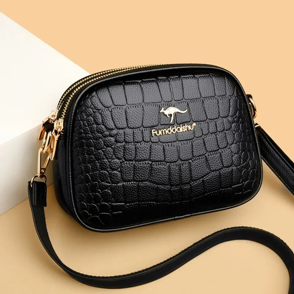 3 Layers Zipper Pockets Quality Crocodile PU Leather Women's .