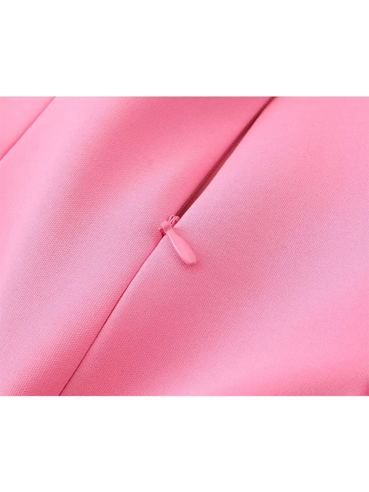 TFMLN Elegant Ladies Pink Spaghetti Strap Dress 2025 Summer New Simple Style Women Slim Short Dress Party Fashion A-Line Dress