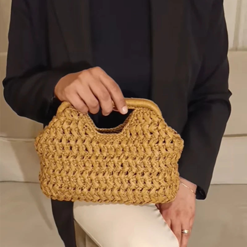 Natural Fiber Snap Clutch Bag, Spanish Seaside Women's 2025