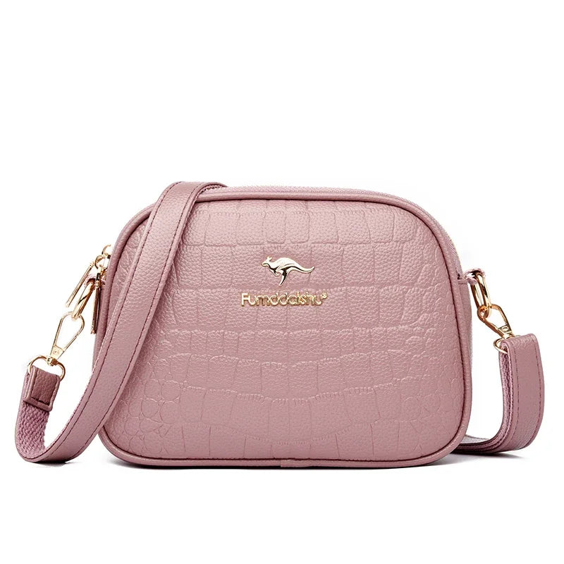 3 Layers Zipper Pockets Quality Crocodile PU Leather Women's .