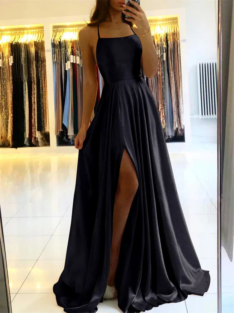 Burgundy Satin Beach Maxi Women Dress for Christmas ,