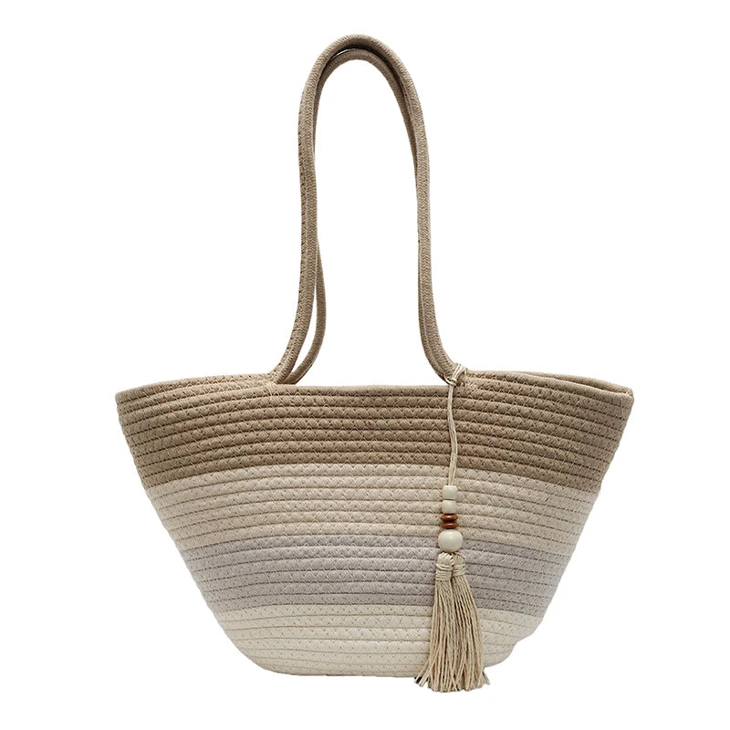 Cotton Rope Woven Design Shoulder Tote Bags For Women 2025