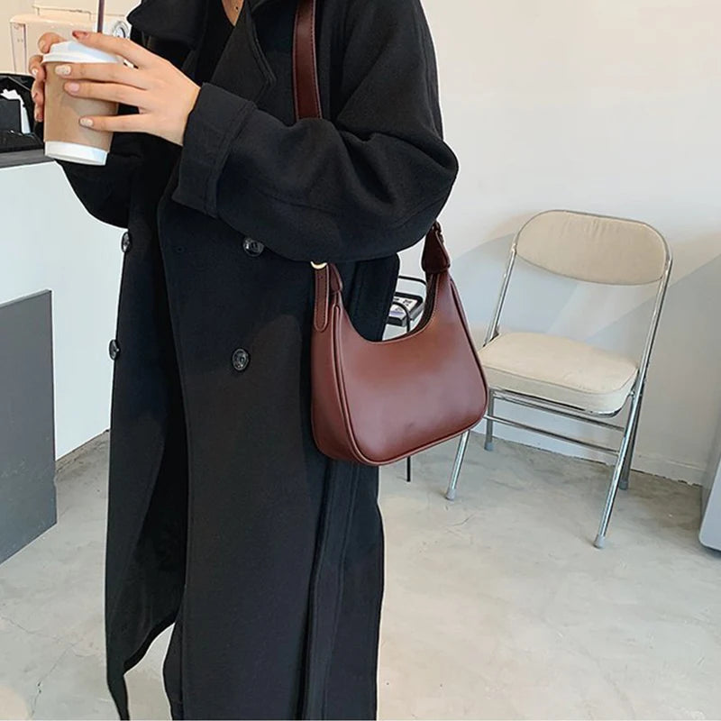 tret, Vintage Half-moon Shoulder Bag For Women Soft Leather ,