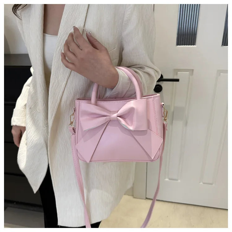 Fashionable retro single shoulder small square bag with bow design, hand-held crossbody bag, handbag