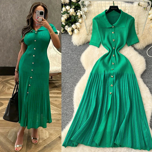 Chic Fashion Elegant Patchwork Knitted Maxi Dress 2025