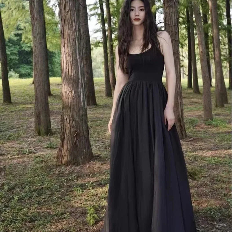 Black Strapless Long Dress Women Fashion Slim Sleeveless O-Neck High Waist Dresses Female 2025 Spring Summer new  Party Vestidos