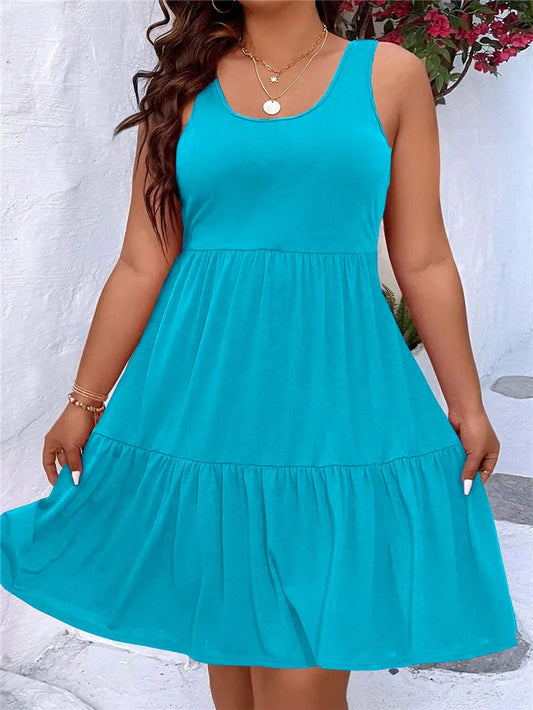 Oversized O-Neck Sleeveless Loose Beach Dress Women Boho Solid Color Plus Size Summer Elegant Sundress Casual Office Vestidos