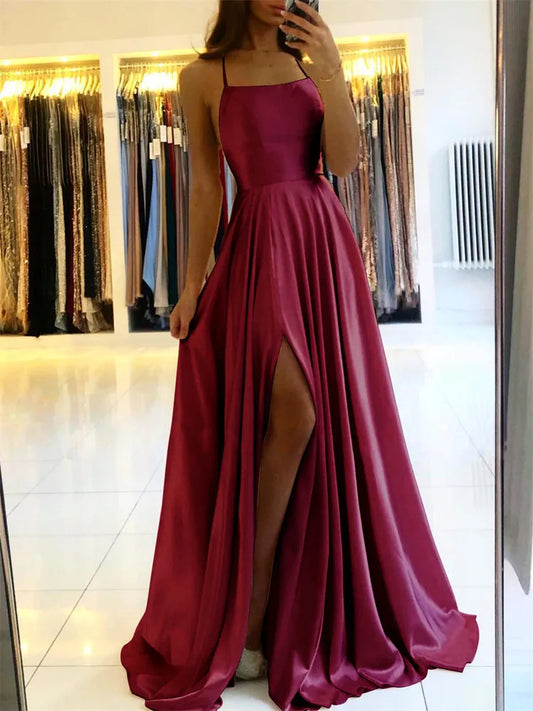 Burgundy Satin Beach Maxi Women Dress for Christmas ,