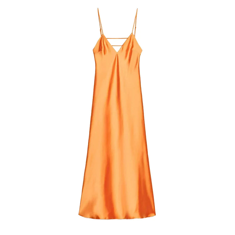 Elegant Solid Satin Pleated Maxi Vestido Women Chic Sleeveless 2025