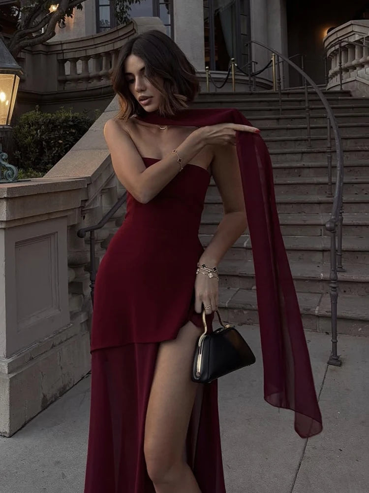 TARUXY Fashion Strapless Dress With Ribbon Female ,