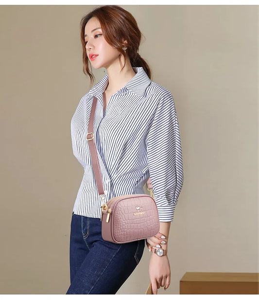 3 Layers Zipper Pockets Quality Crocodile PU Leather Women's .