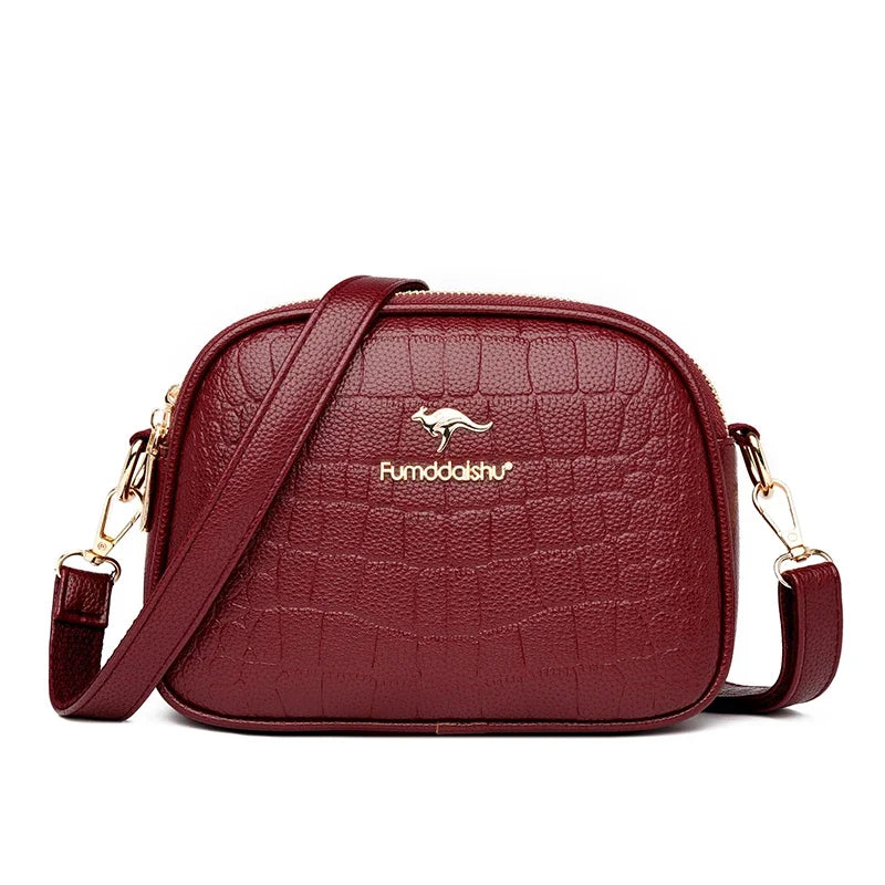 3 Layers Zipper Pockets Quality Crocodile PU Leather Women's .
