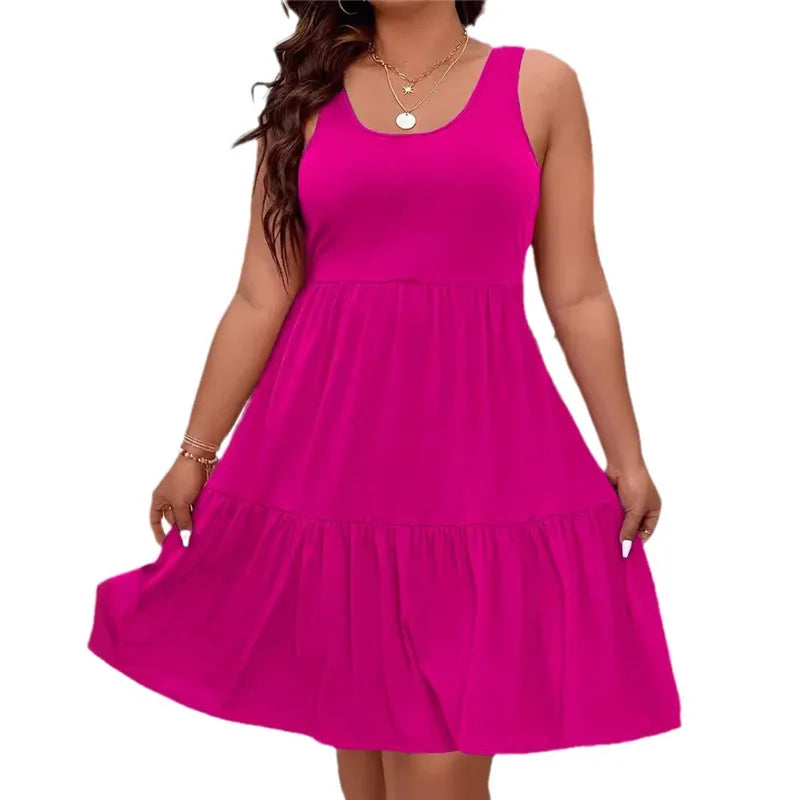 Oversized O-Neck Sleeveless Loose Beach Dress Women Boho Solid Color Plus Size Summer Elegant Sundress Casual Office Vestidos