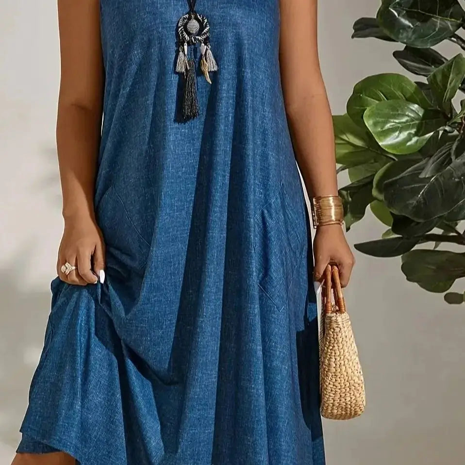 2025 New Fashionable Plus Size Pocket Dress, Elegant Crew Neck,