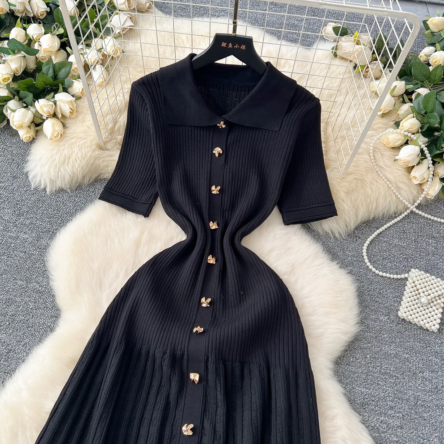 Chic Fashion Elegant Patchwork Knitted Maxi Dress 2025