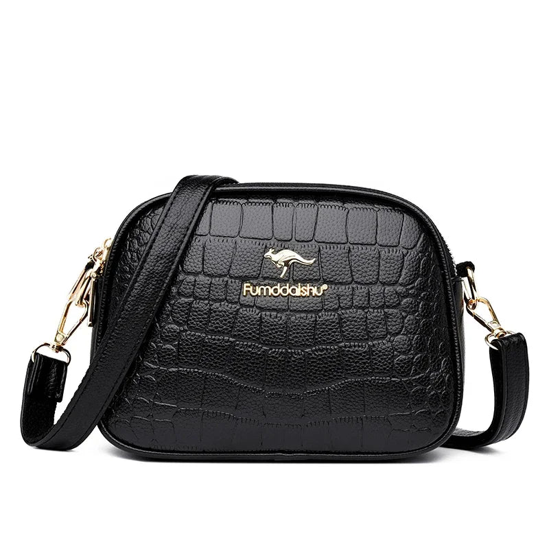3 Layers Zipper Pockets Quality Crocodile PU Leather Women's .