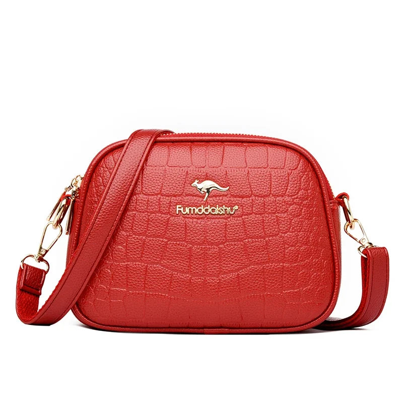 3 Layers Zipper Pockets Quality Crocodile PU Leather Women's .