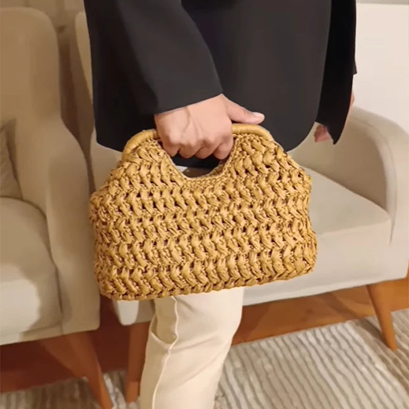 Natural Fiber Snap Clutch Bag, Spanish Seaside Women's 2025