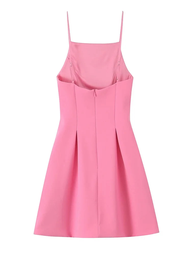 TFMLN Elegant Ladies Pink Spaghetti Strap Dress 2025 Summer New Simple Style Women Slim Short Dress Party Fashion A-Line Dress